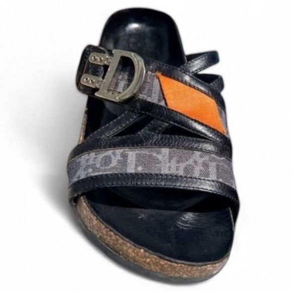 DIOR Dark Blue Leather & Trotter 'D' Buckle Cross Strap Flat Sandals Siz… - Picture 1 of 9